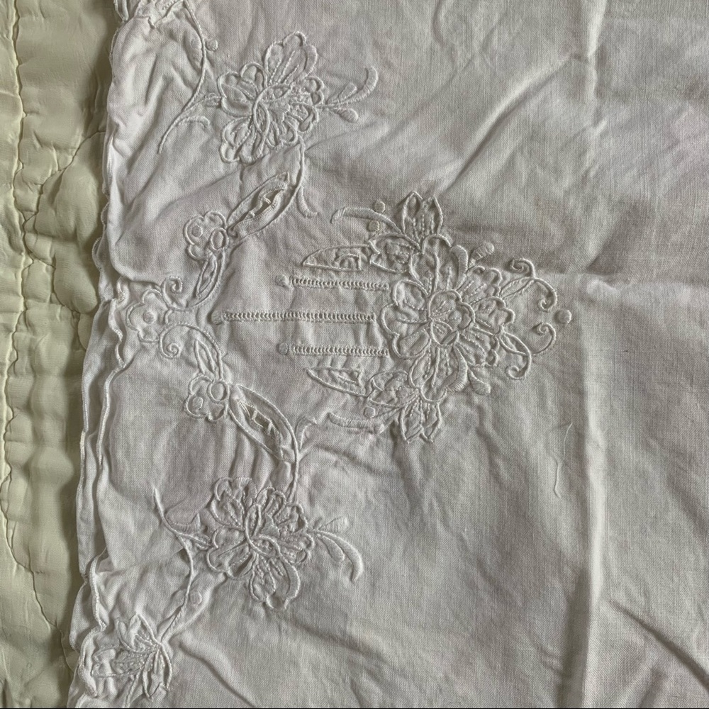 Antique White Cotton Floral Embroidered Pillowcase